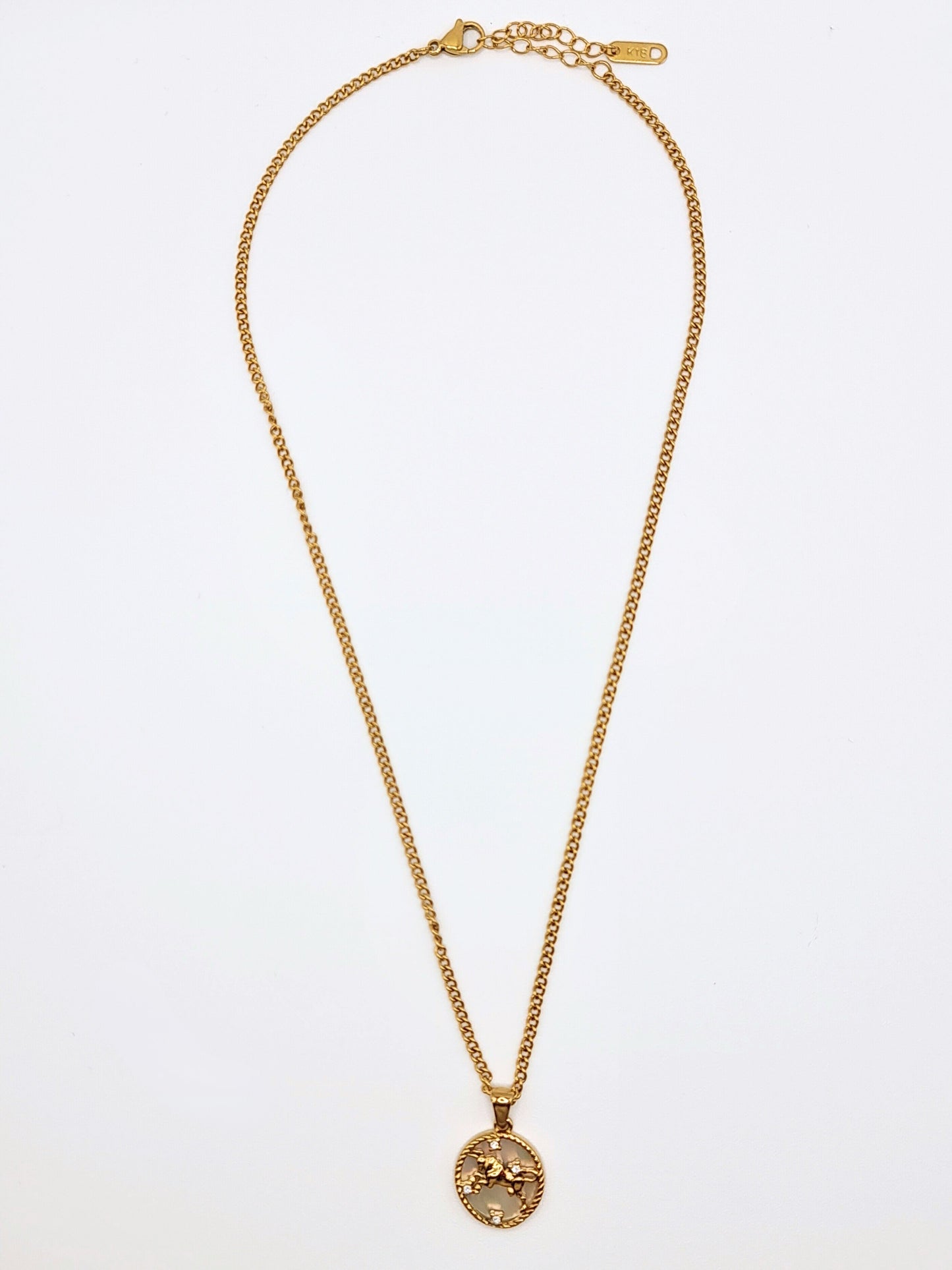 The Blair Taurus 18k Gold Plated Stainless Steel Zodiac Starsign Pearlescent Necklace.