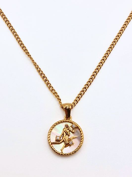 The Blair Virgo 18k Gold Plated Stainless Steel Zodiac Starsign Pearlescent Necklace.