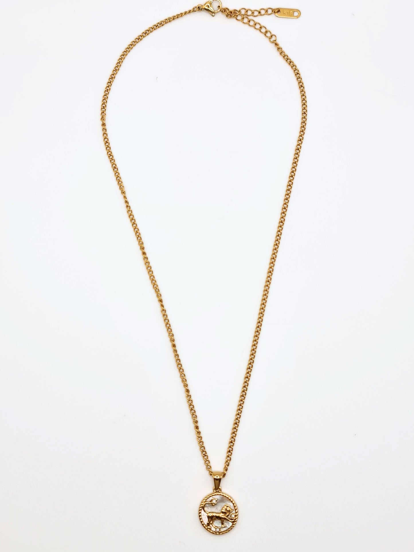 The Blair Leo 18k Gold Plated Stainless Steel Zodiac Starsign Pearlescent Necklace.