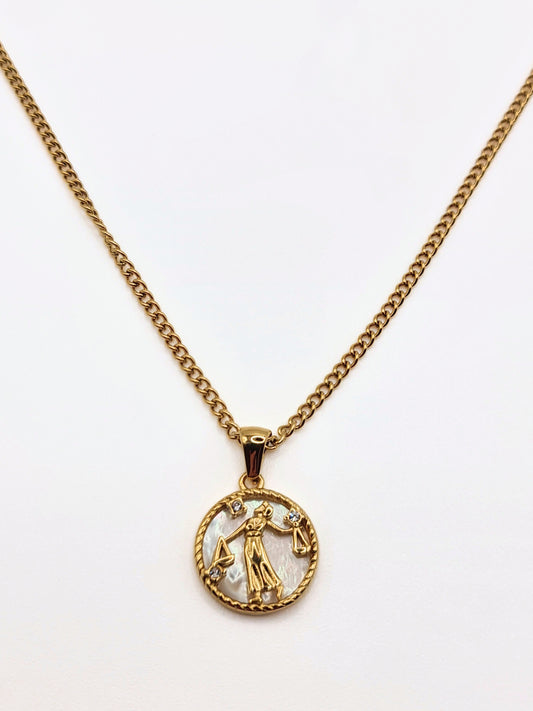 The Blair Libra 18k Gold Plated Stainless Steel Zodiac Starsign Pearlescent Necklace.