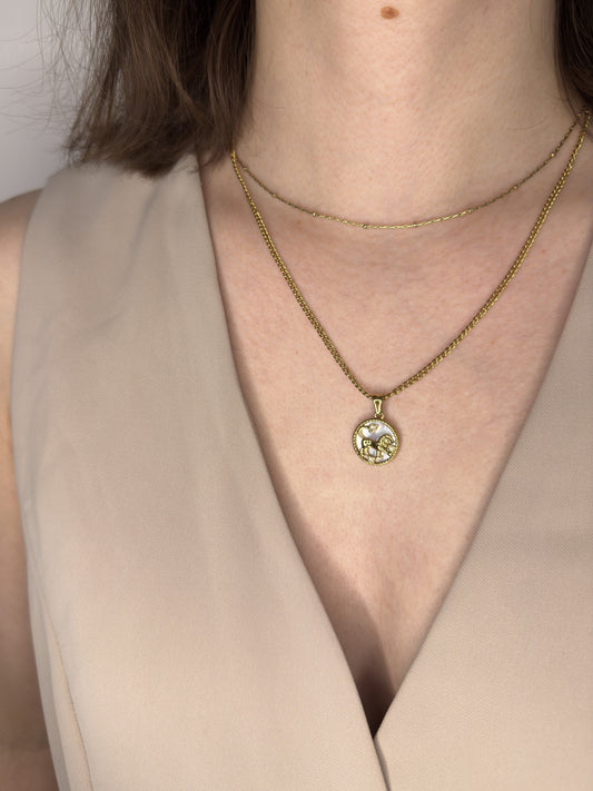 The Blair Leo 18k Gold Plated Stainless Steel Zodiac Starsign Pearlescent Necklace.