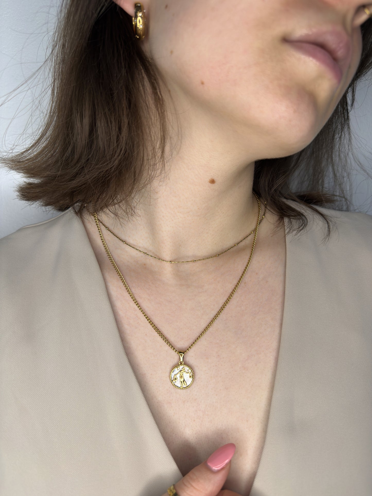 The Blair Libra 18k Gold Plated Stainless Steel Zodiac Starsign Pearlescent Necklace.