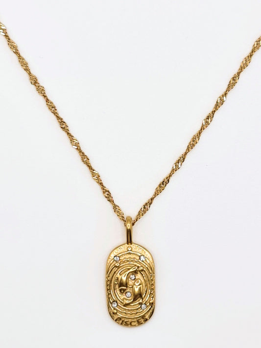 The Kiki Pisces 18k Gold Plated Stainless Steel Zodiac Starsign Crystal Necklace.