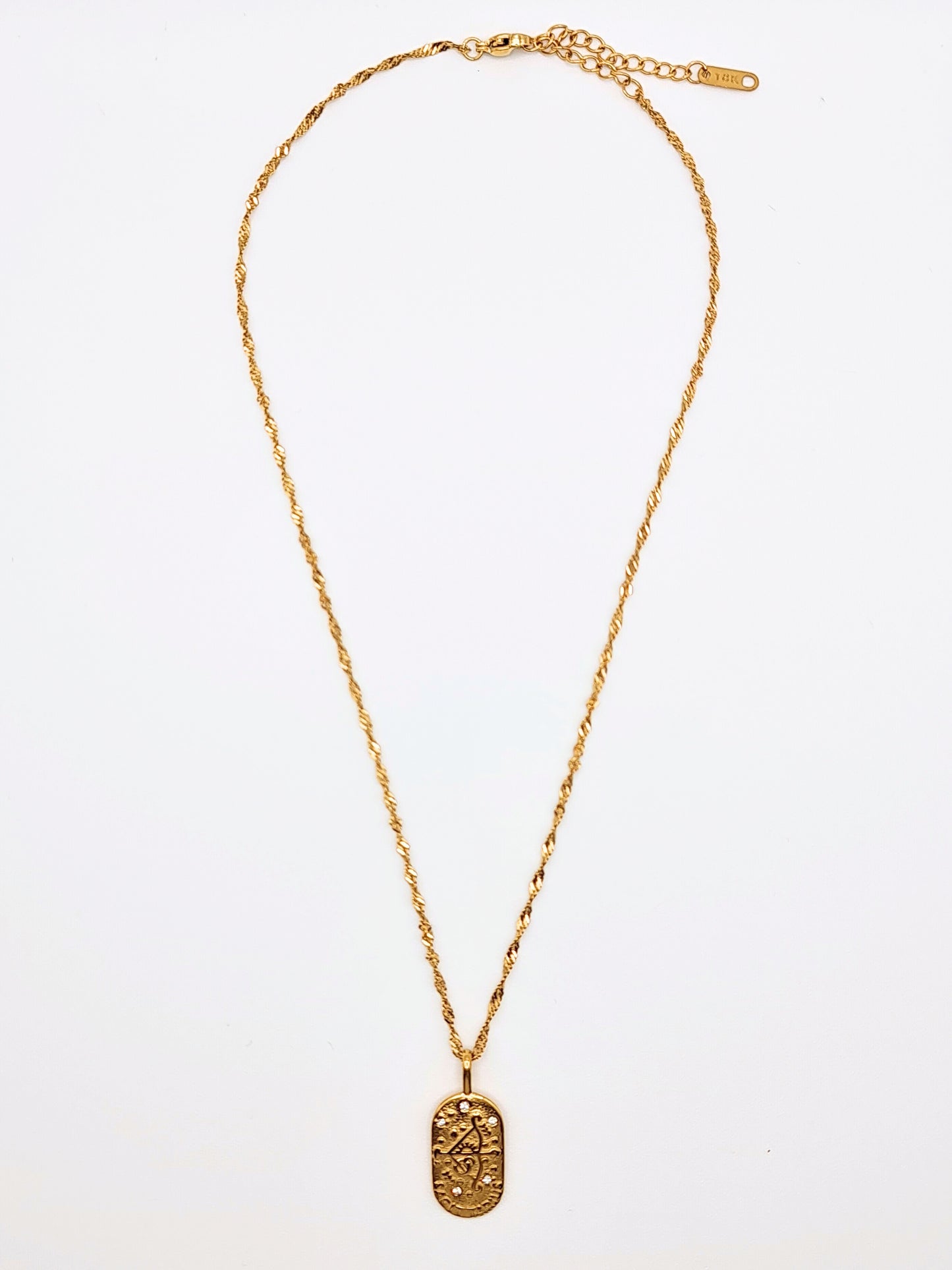The Kiki Sagittarius 18k Gold Plated Stainless Steel Zodiac Starsign Crystal Necklace.
