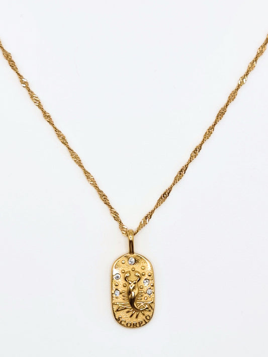 The Kiki Scorpio 18k Gold Plated Stainless Steel Zodiac Starsign Crystal Necklace.