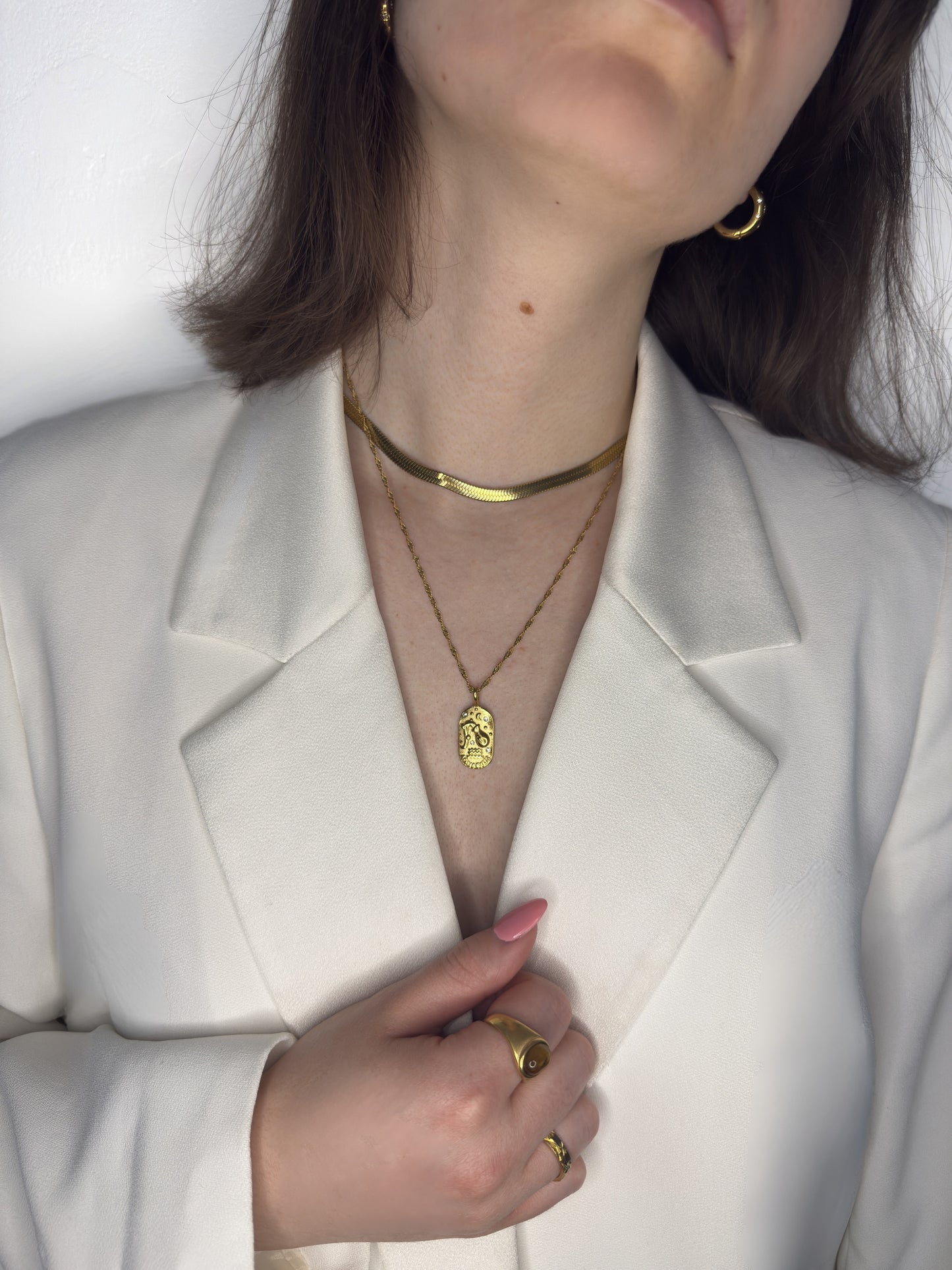 The Kiki Aquarius 18k Gold Plated Stainless Steel Zodiac Starsign Crystal Necklace.