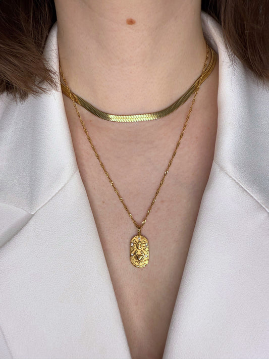 The Kiki Cancer 18k Gold Plated Stainless Steel Zodiac Starsign Crystal Necklace.