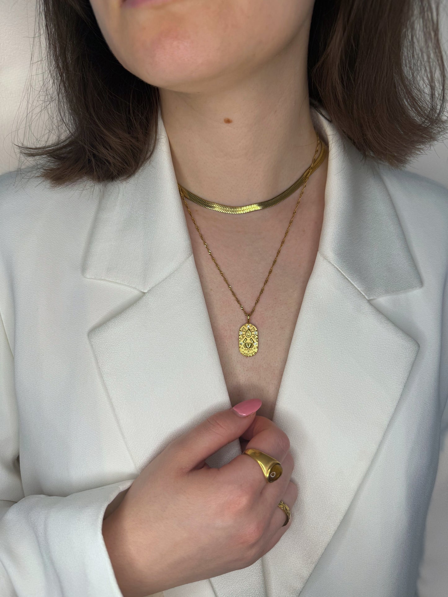 The Kiki Cancer 18k Gold Plated Stainless Steel Zodiac Starsign Crystal Necklace.
