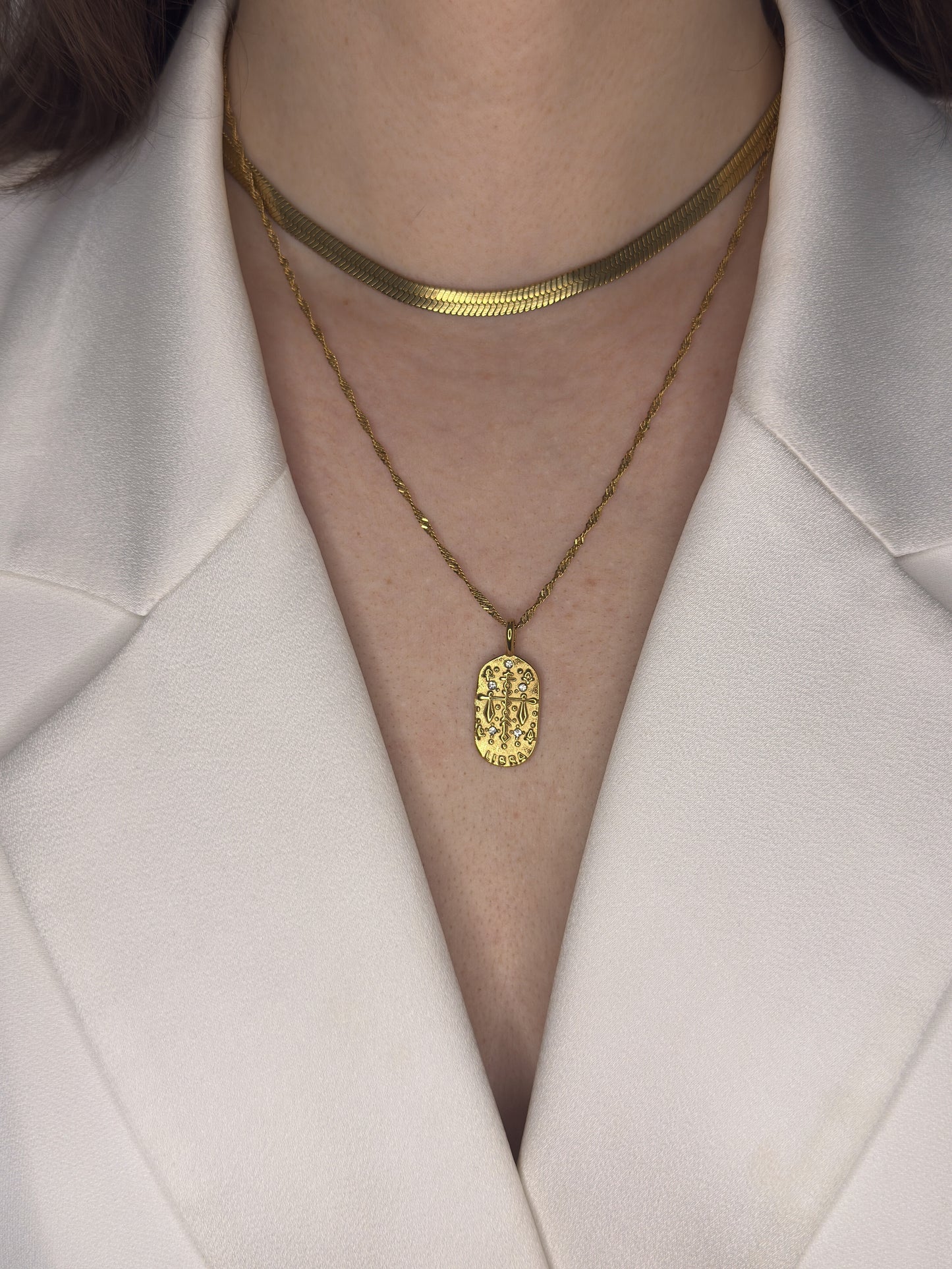 The Kiki Libra 18k Gold Plated Stainless Steel Zodiac Starsign Crystal Necklace.
