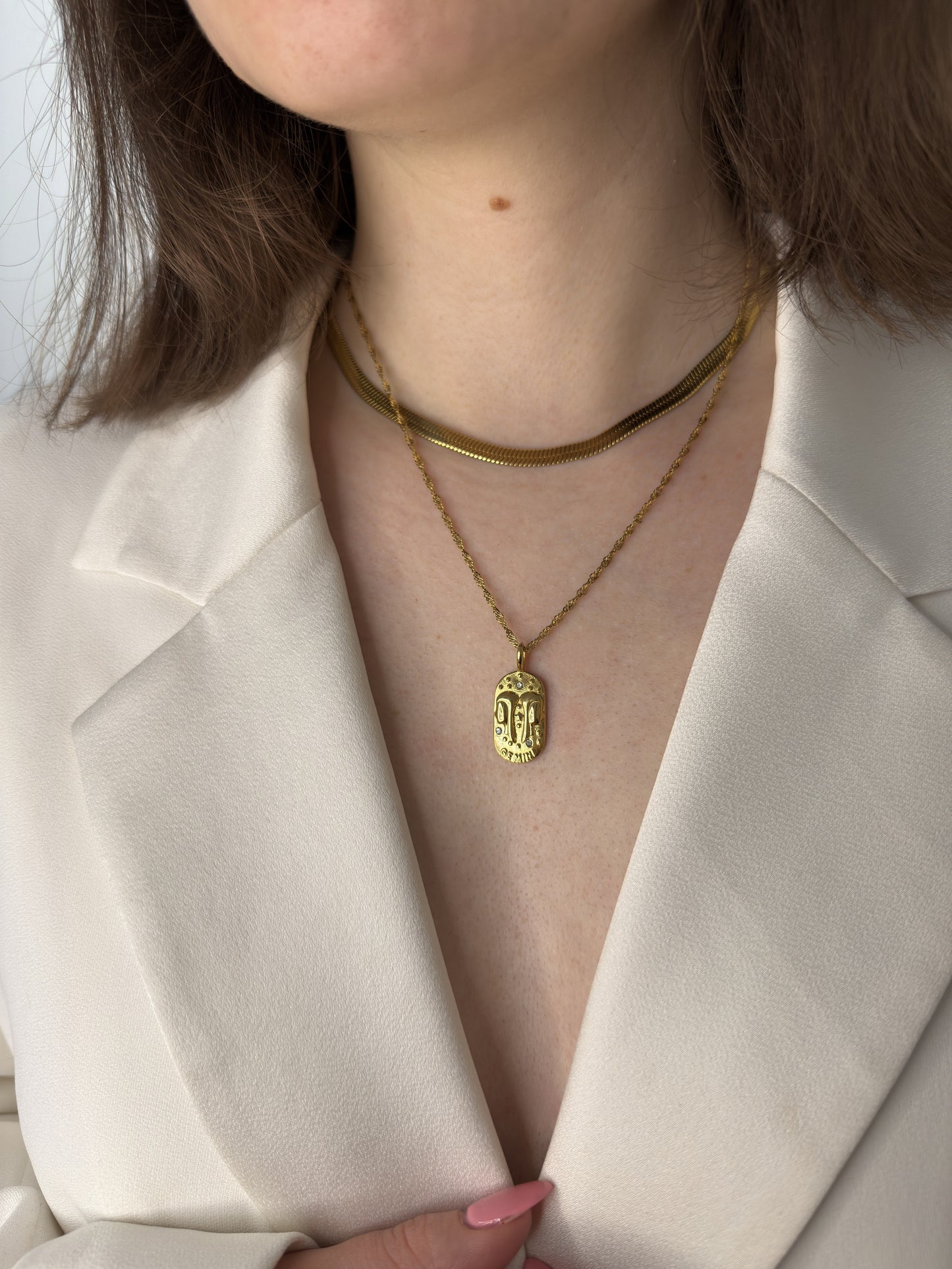 The Kiki Gemini 18k Gold Plated Stainless Steel Zodiac Starsign Crystal Necklace.