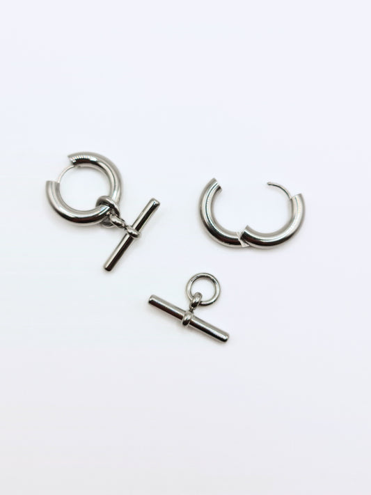 The Tala Silver Finish Tarnish-Free T-Bar Drop Hoop Earrings