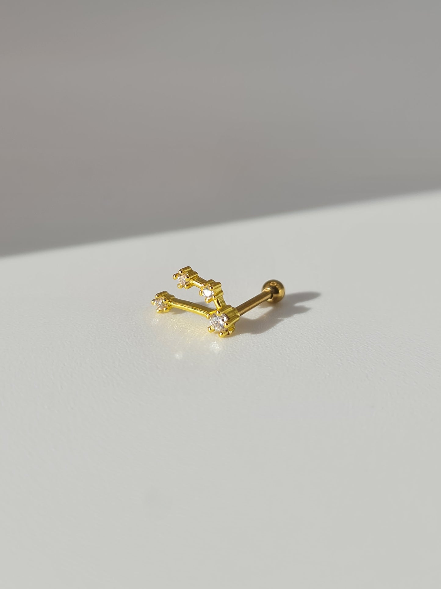 The Constellations Aries 18k Gold Plated Stainless Steel Cubic Zirconia Ear Climber Zodiac Star Sign Cartilage Lobe Stud Earring.