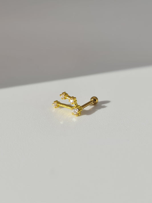 The Constellations Aries 18k Gold Plated Stainless Steel Cubic Zirconia Ear Climber Zodiac Star Sign Cartilage Lobe Stud Earring.