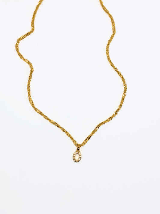 The Lottie 'O' Initial 18k Gold Plated Stainless Steel Pave Crystal Pendant Necklace