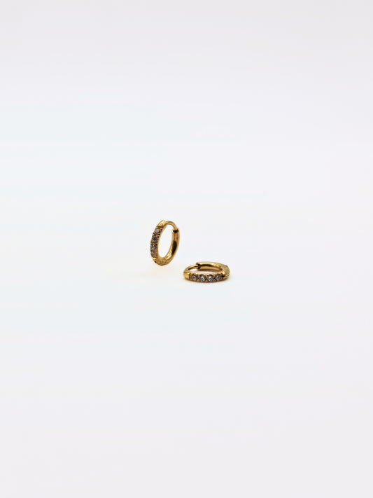 The Alaia Essentials 18k Gold Plated Tarnish-Free Crystal Pave Huggie Hoop Earrings in 6mm
