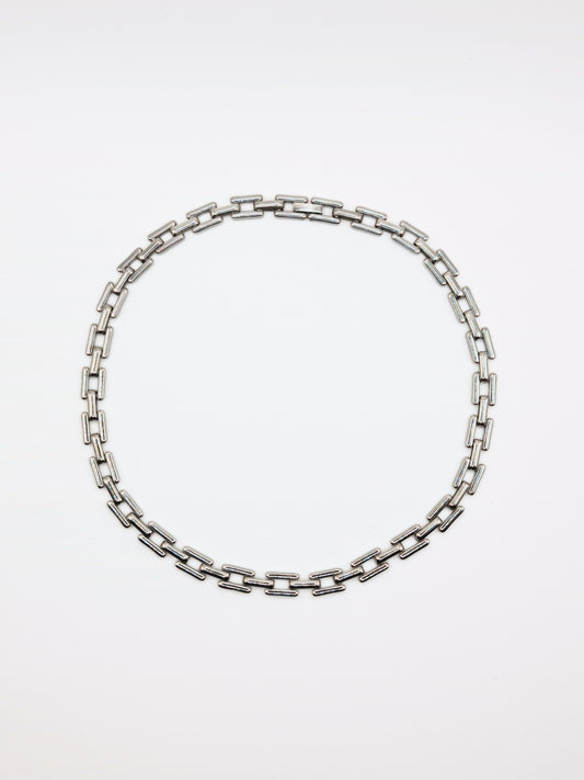 The Spencer Set Silver Finish Tarnish-Free Square Link Chain Necklace & Bracelet