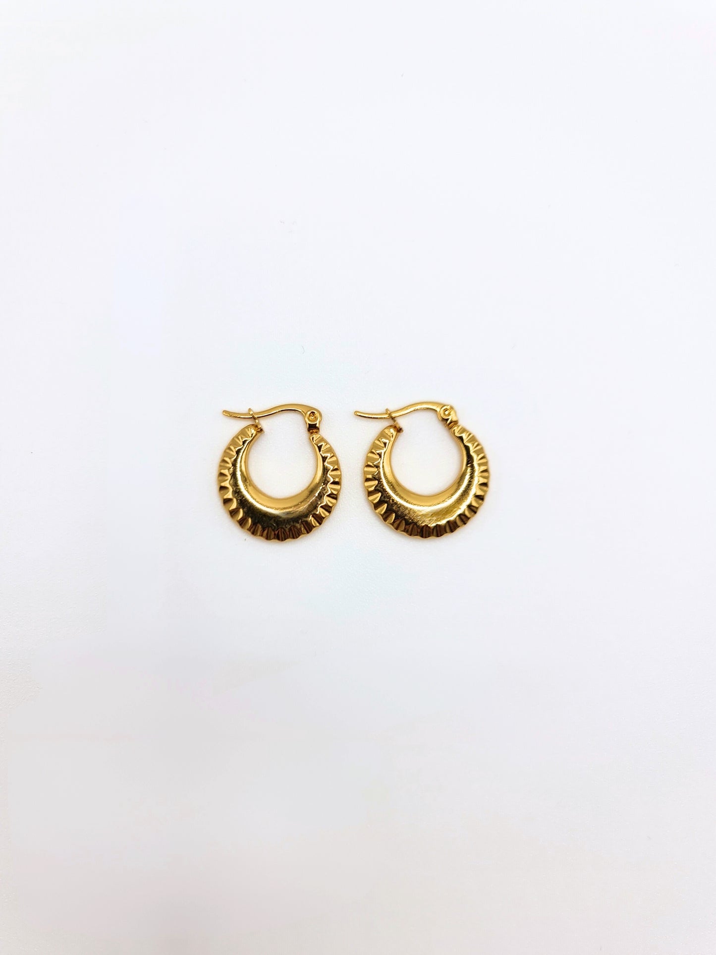 The Rue 18k Gold Plated Stainless Steel Crimped Hoop Earrings.