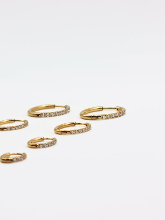 The Alaia Essentials 18k Gold Plated Tarnish-Free Crystal Pave Hoop Earrings in 16mm