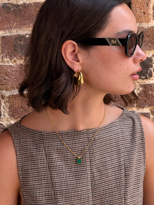 The Mason 18k Gold Plated Tarnish-Free Malachite Semi-Prescious Stone Pendant Necklace