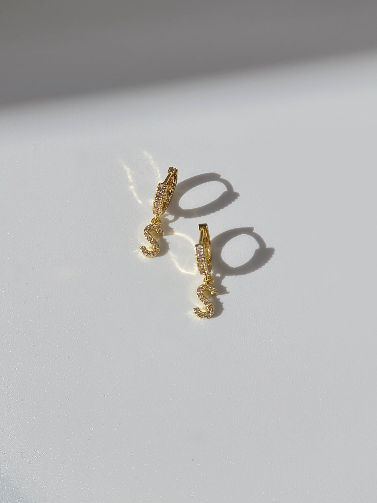 The Lana 'S' Initial 18k Gold Plated Stainless Steel Crystal Drop Hoop Earring