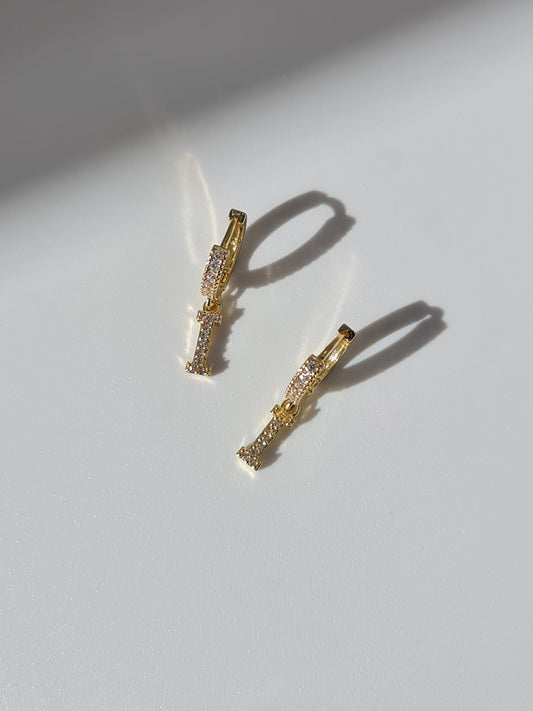 The Lana 'I' Initial 18k Gold Plated Stainless Steel Crystal Drop Hoop Earring