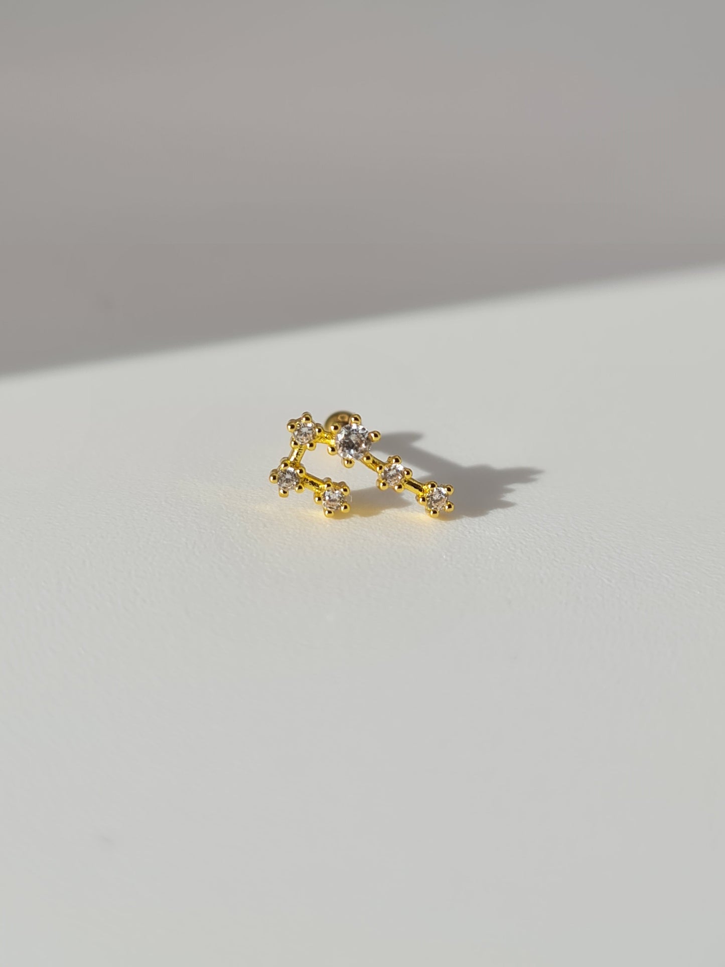 The Constellations Gemini 18k Gold Plated Stainless Steel Cubic Zirconia Ear Climber Zodiac Star Sign Cartilage Lobe Stud Earring.