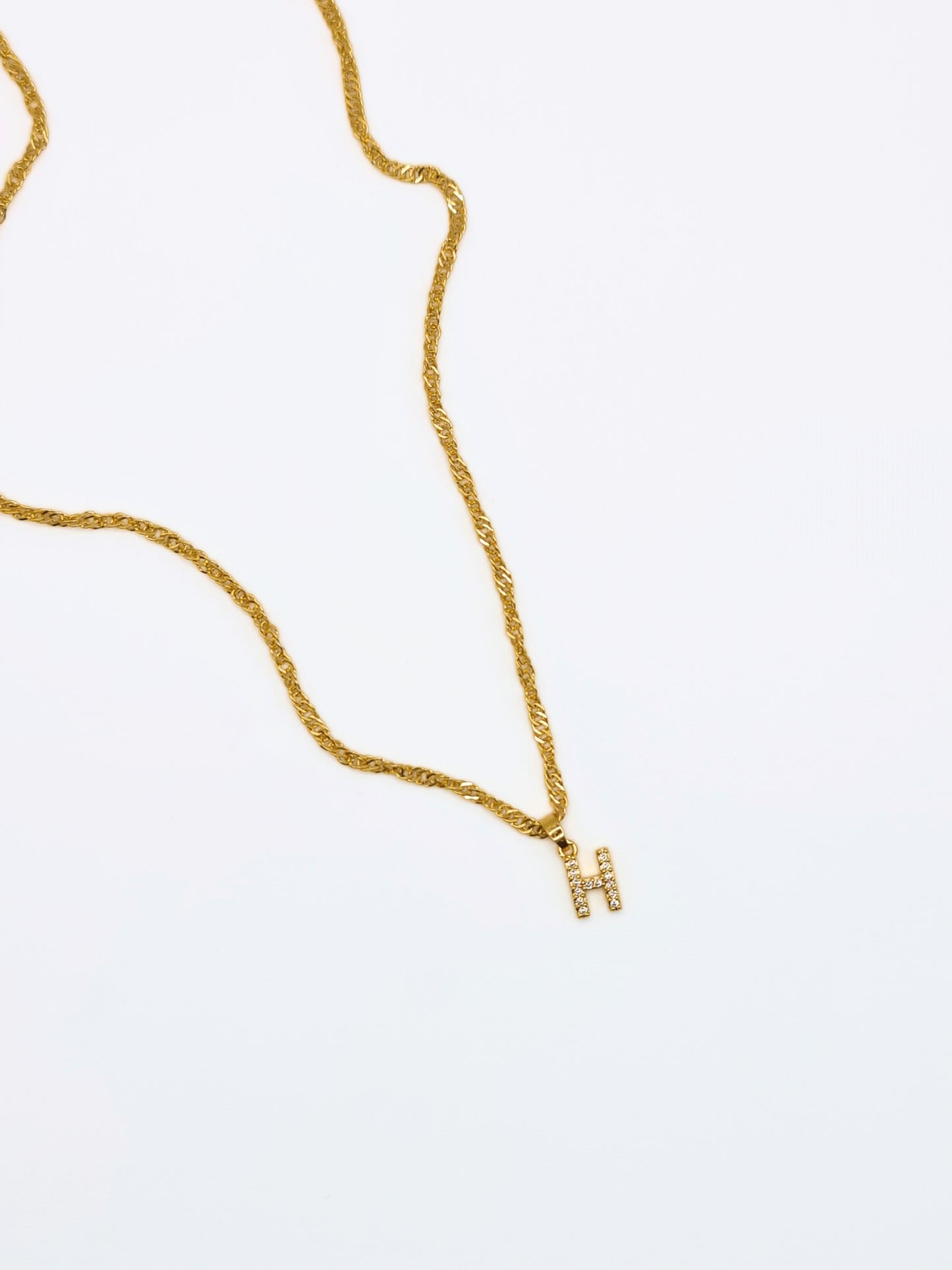 The Lottie 'H' Initial 18k Gold Plated Stainless Steel Pave Crystal Pendant Necklace
