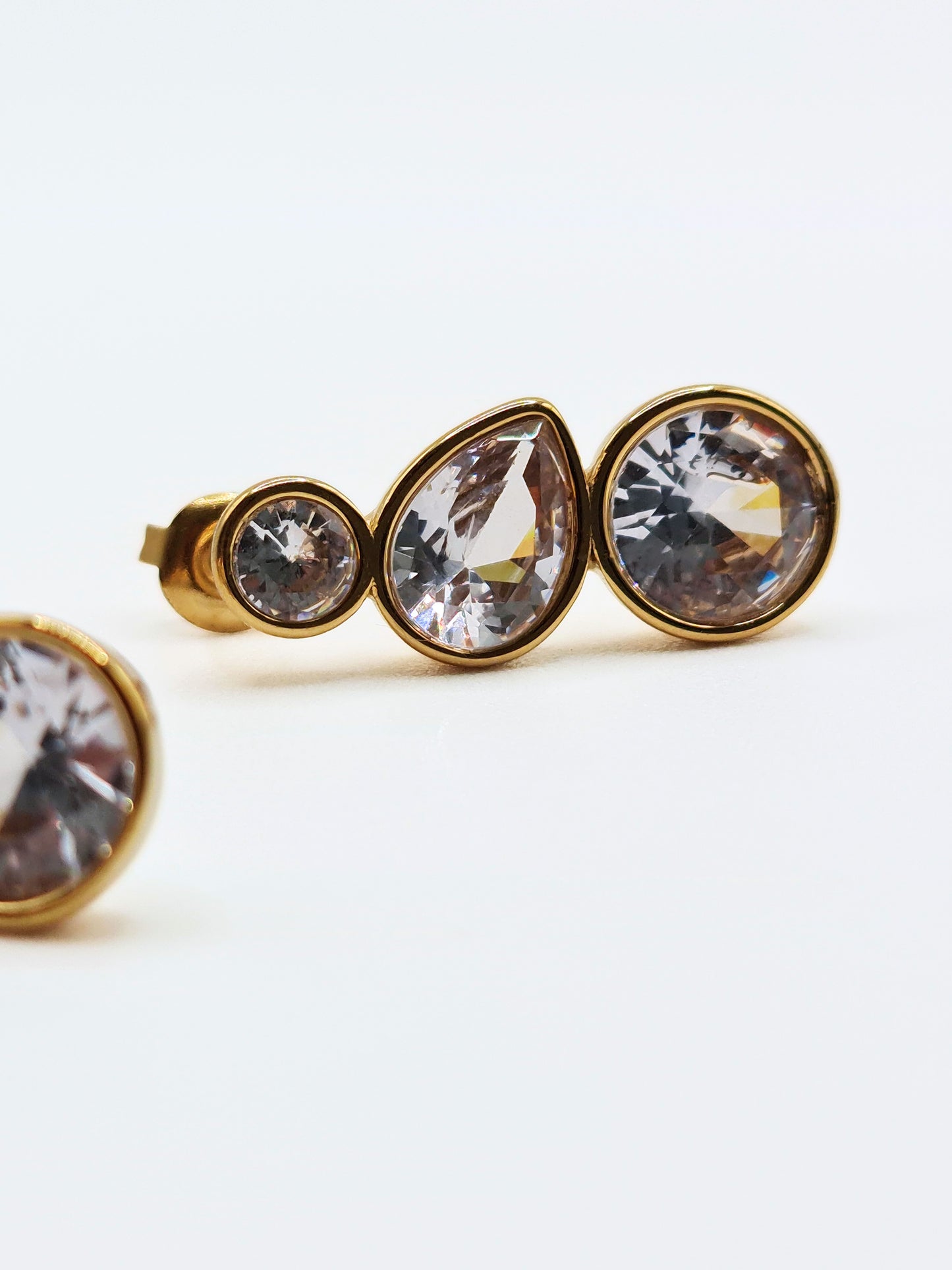 The Quartz 18k Gold Plated Tarnish-Free Bezel Crystal Stud Earrings