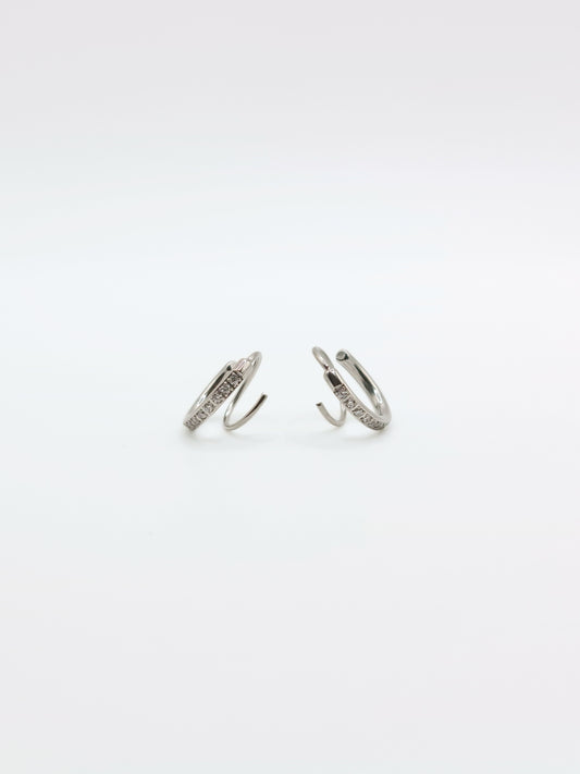 The Spiral Silver Finish Tarnish-Free Crystal Pave Double Hoop Earrings