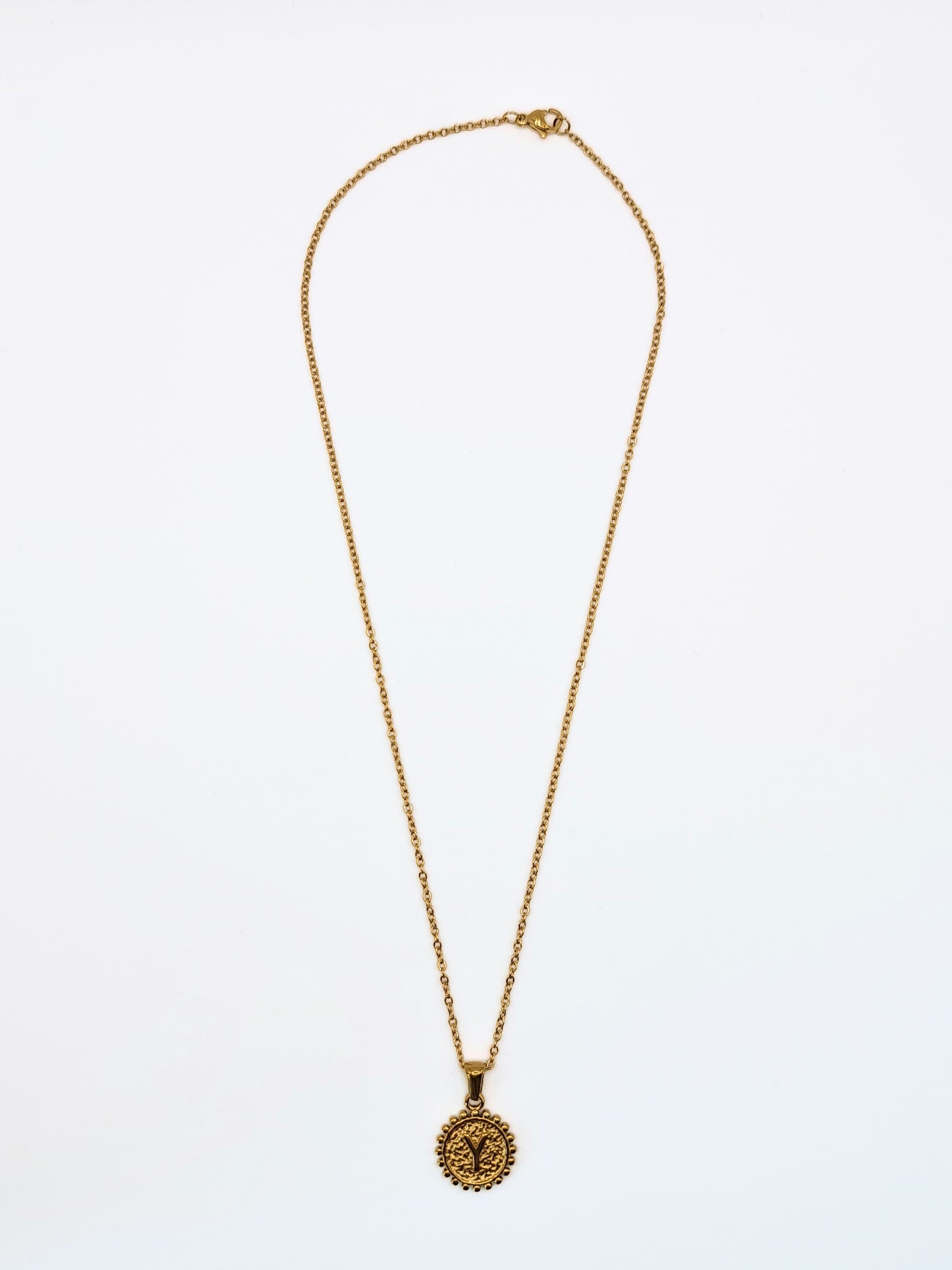The Bali Collection 'Y' Initial 18k Gold Plated Stainless Steel Ball Trim Pendant Necklace.