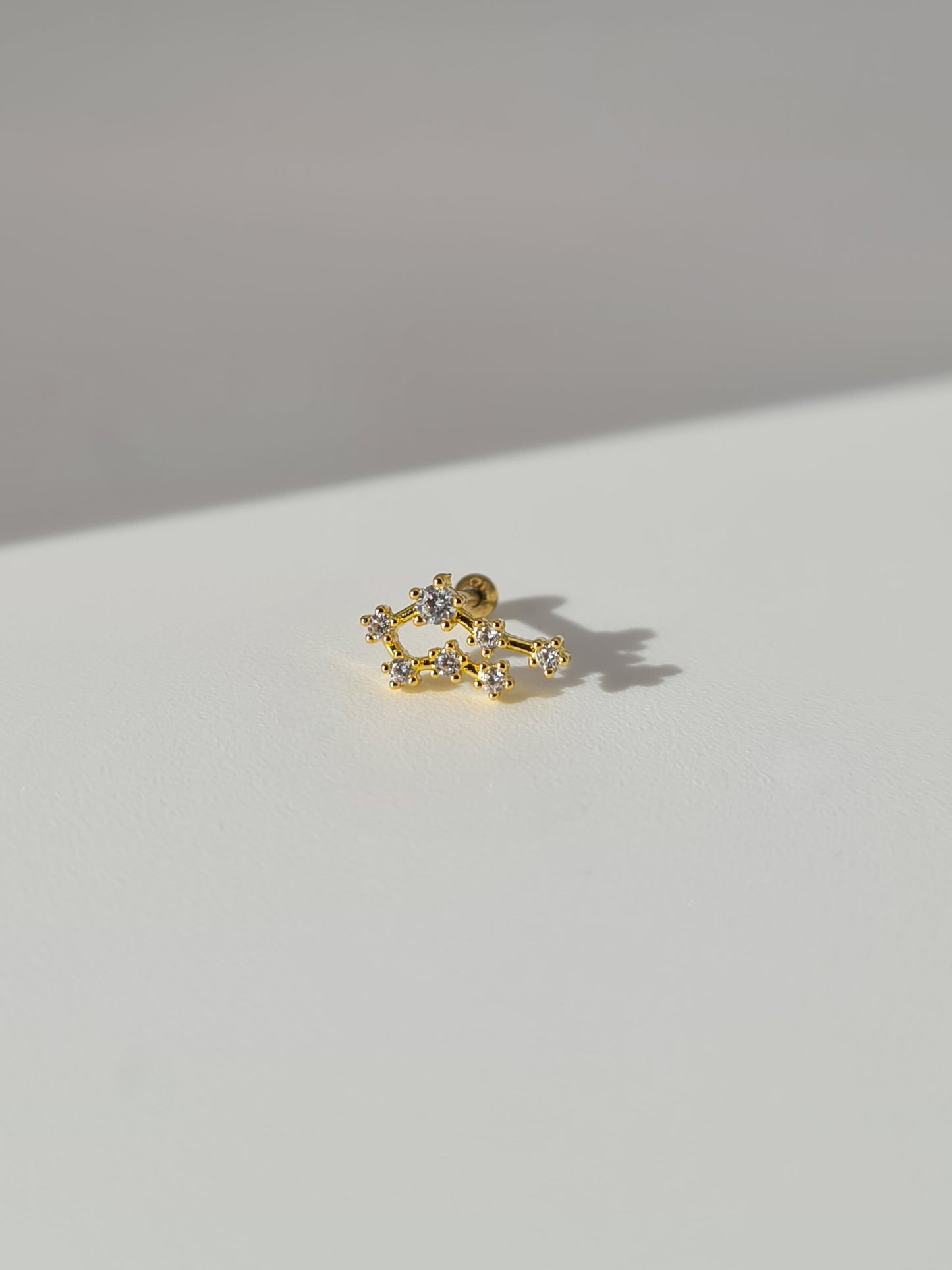 The Constellations Gemini 18k Gold Plated Stainless Steel Cubic Zirconia Ear Climber Zodiac Star Sign Cartilage Lobe Stud Earring.