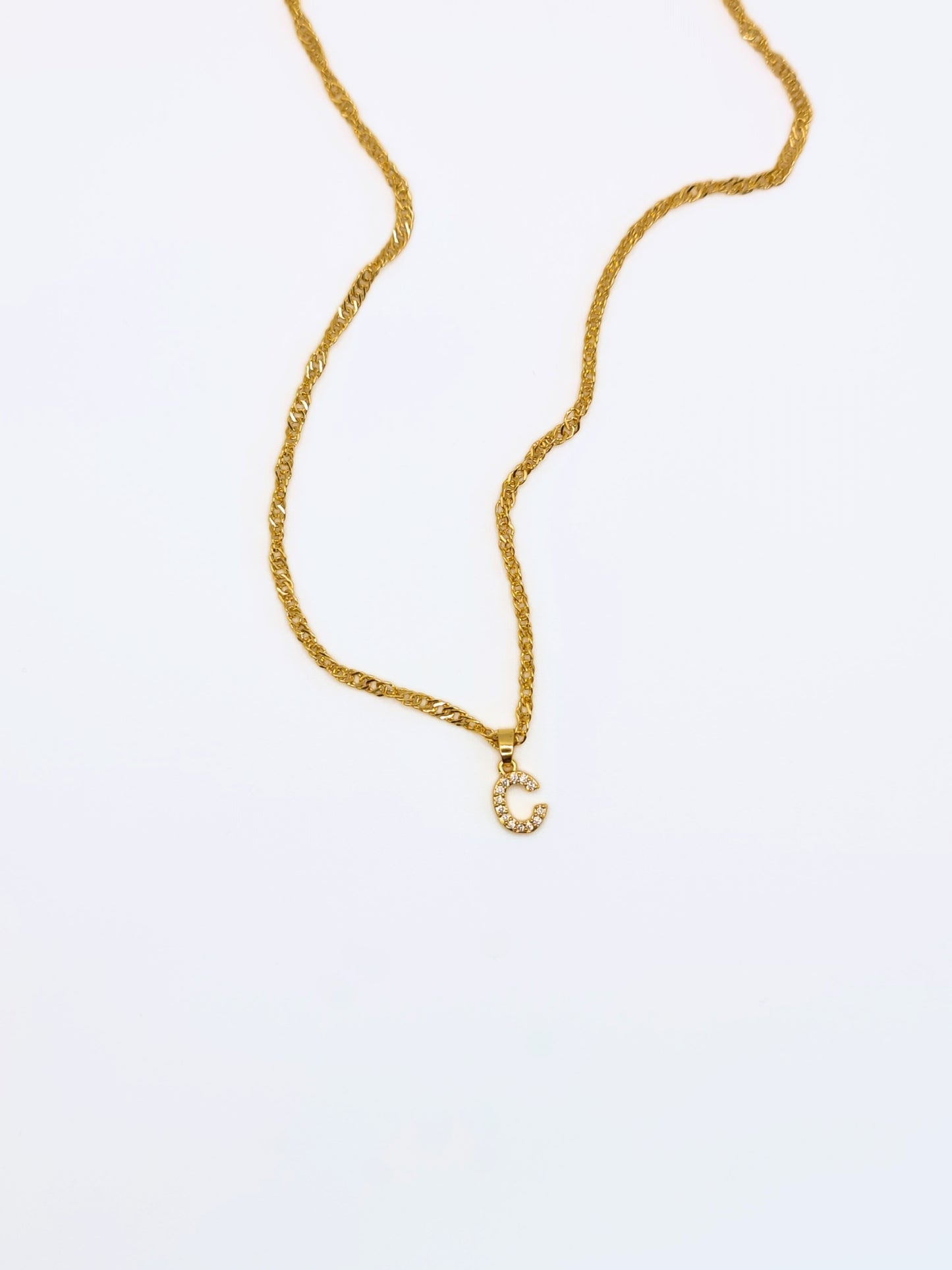 The Lottie 'C' Initial 18k Gold Plated Stainless Steel Pave Crystal Pendant Necklace