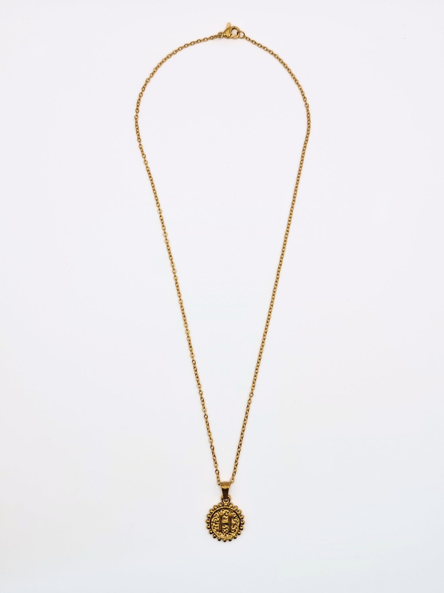 The Talisman Collection 'H' Initial 18k Gold Plated Stainless Steel Ball Trim Pendant Necklace.