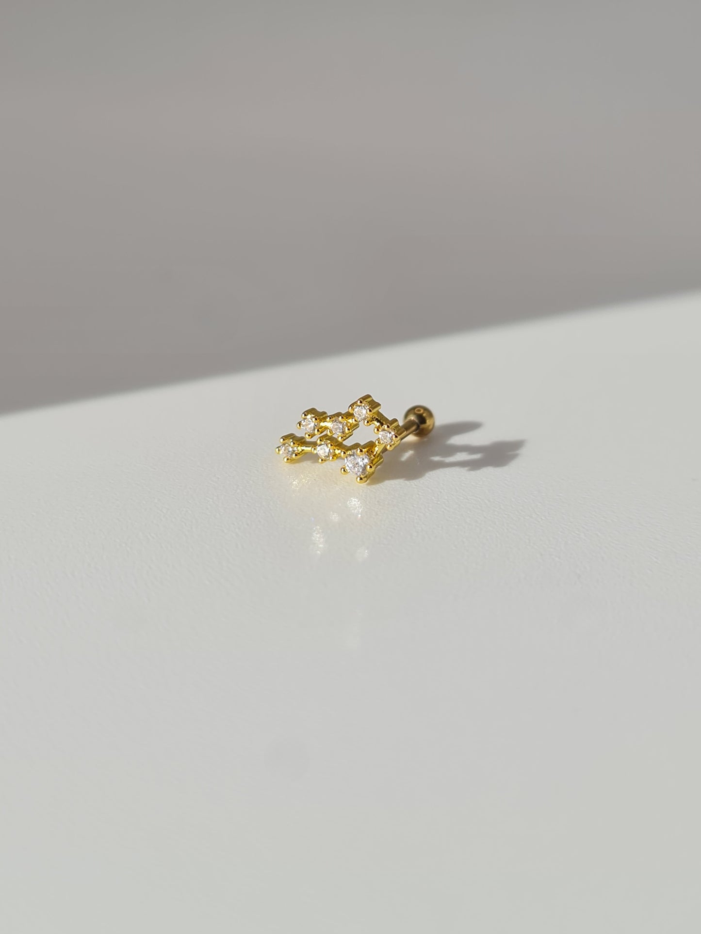 The Constellations Gemini 18k Gold Plated Stainless Steel Cubic Zirconia Ear Climber Zodiac Star Sign Cartilage Lobe Stud Earring.