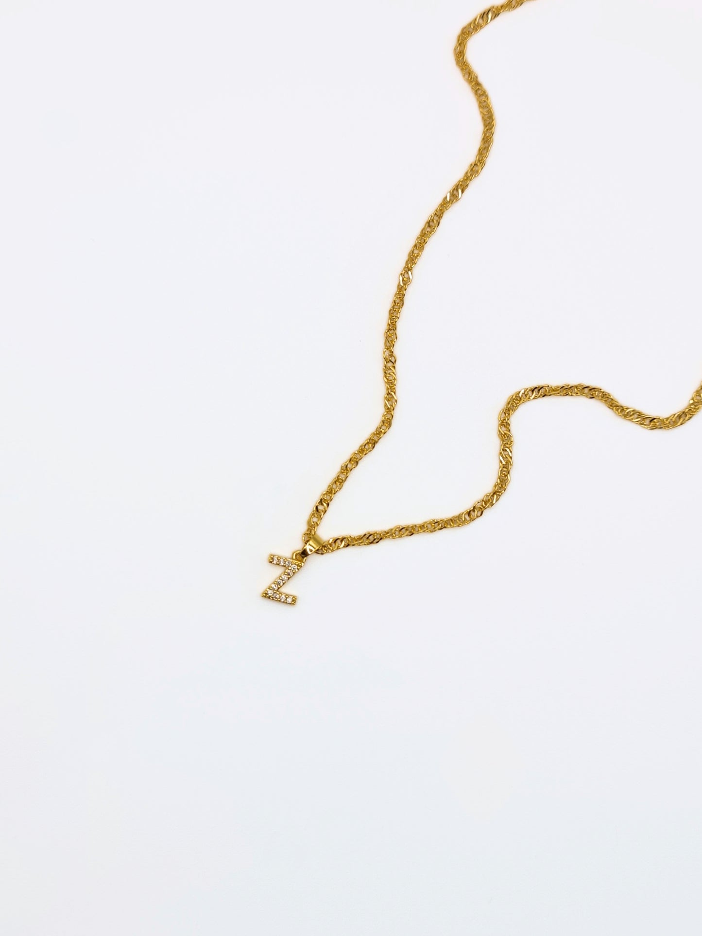 The Lottie 'Z' Initial 18k Gold Plated Stainless Steel Pave Crystal Pendant Necklace.