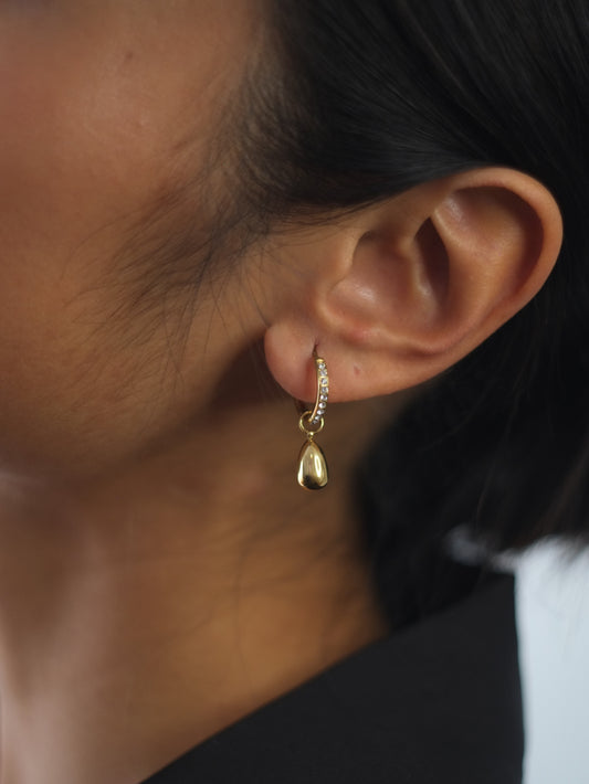 The Orbital 18k Gold Plated Tarnish-Free Ball Drop Pave Hoop Earrings