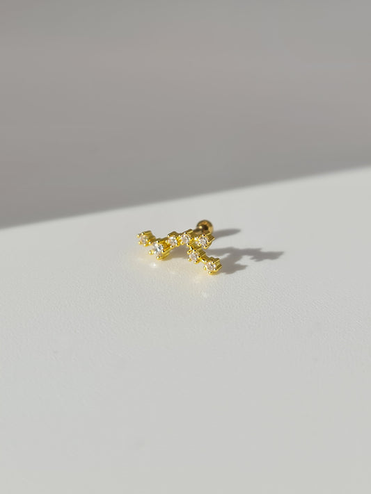 The Constellations Virgo 18k Gold Plated Stainless Steel Cubic Zirconia Ear Climber Zodiac Star Sign Cartilage Lobe Stud Earring.