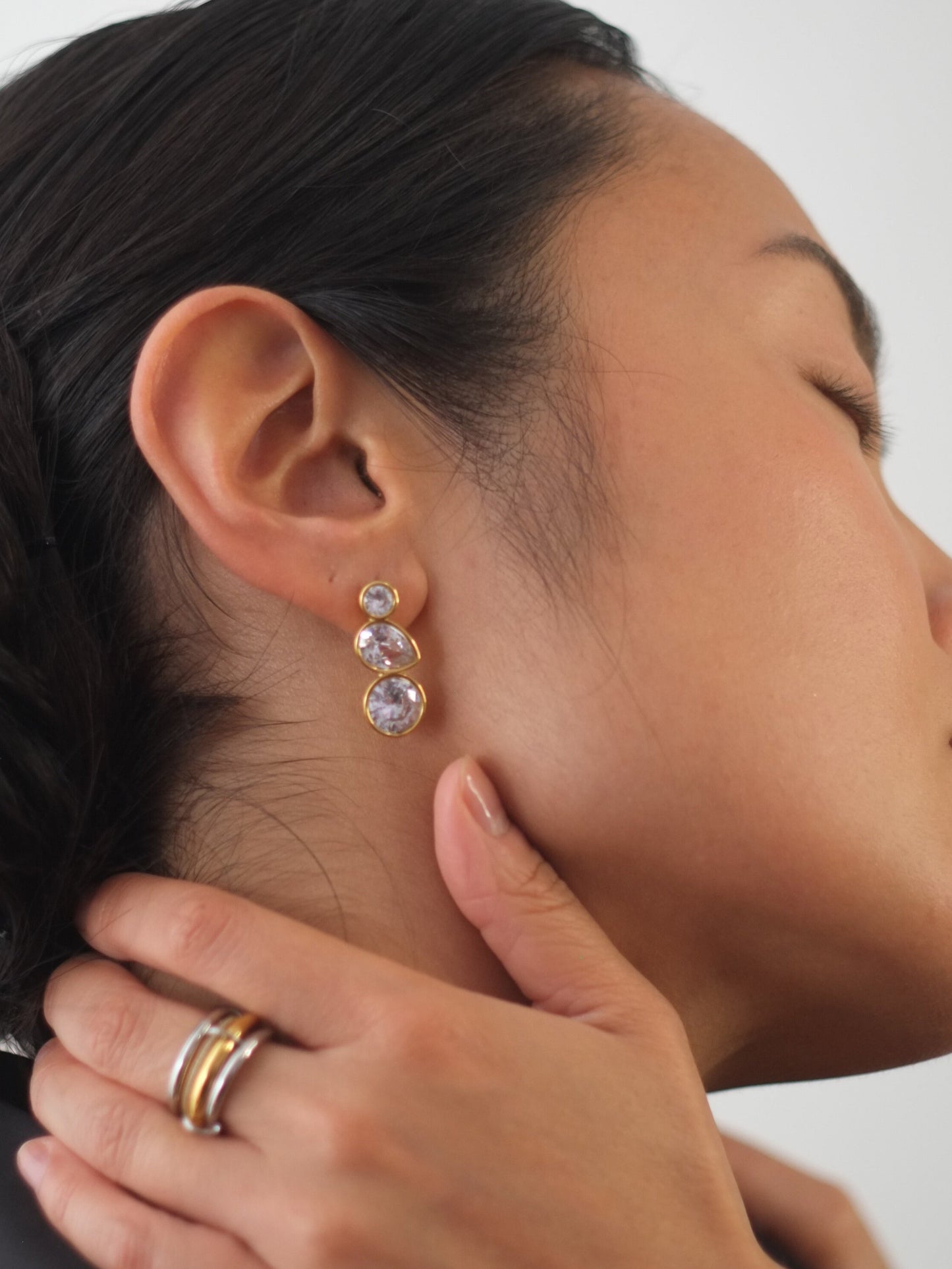 The Quartz 18k Gold Plated Tarnish-Free Bezel Crystal Stud Earrings