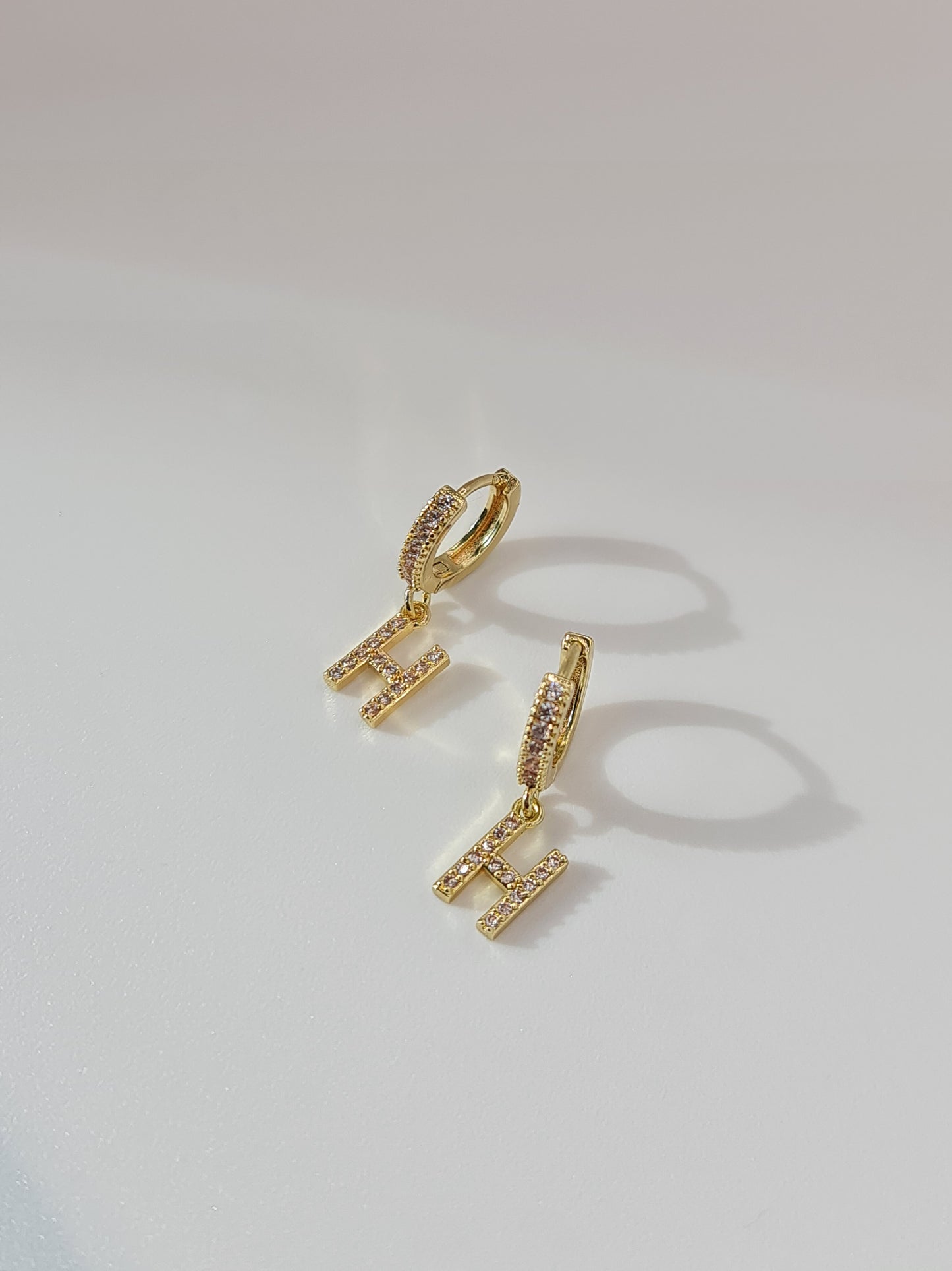 The Lana 'H' Initial 18k Gold Plated Stainless Steel Crystal Drop Hoop Earring
