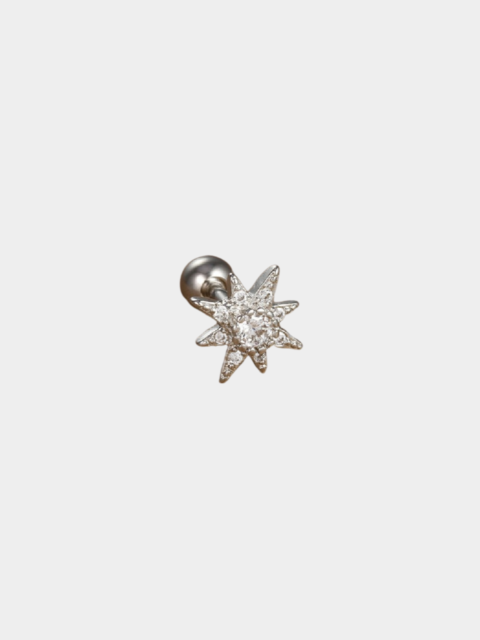 The Talisman Collection Silver Finish Tarnish-Free Crystal Star Single Cartilage & Lobe Piercing Stud