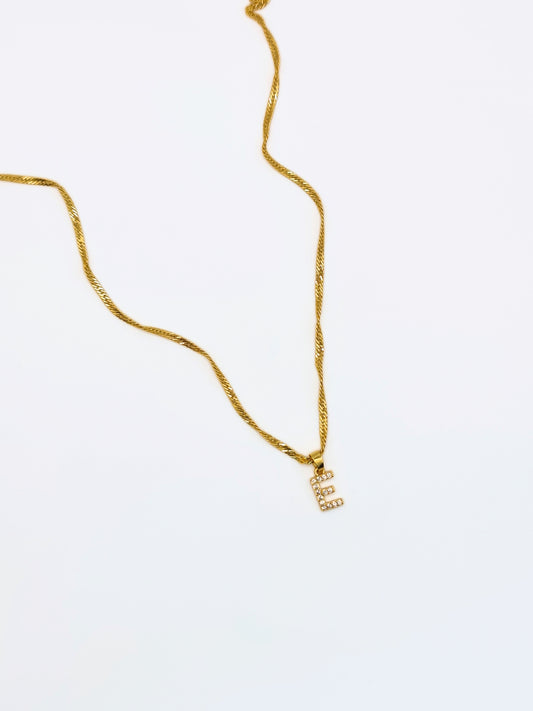 The Lottie 'E' Initial 18k Gold Plated Stainless Steel Pave Crystal Pendant Necklace