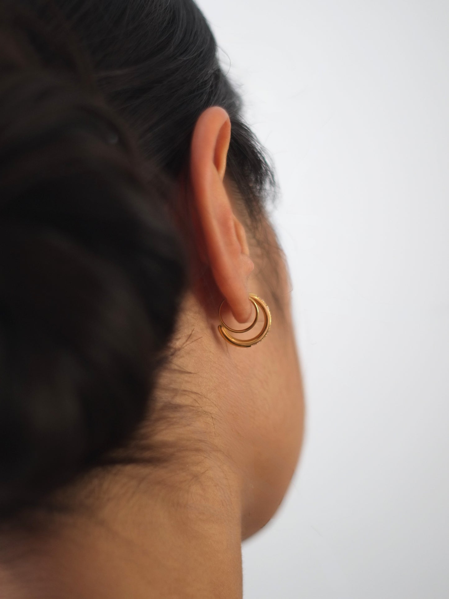 The Spiral 18k Gold Plated Tarnish-Free Crystal Pave Double Hoop Earrings
