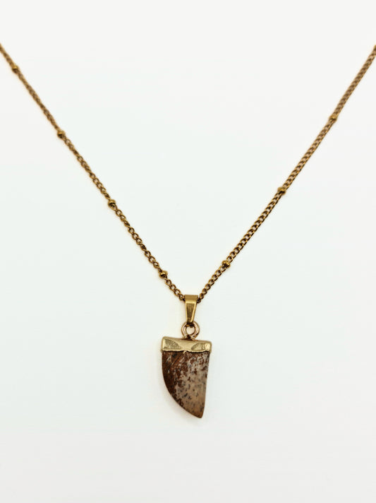 The Talisman Collection Picture Jasper Natural Stone 18k Gold Plated Semi Precious Horn Pendant Necklace