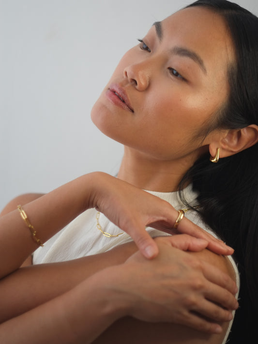 The Poppy Set 18k Gold Plated Tarnish-Free Paperclip Chain Necklace & Bracelet