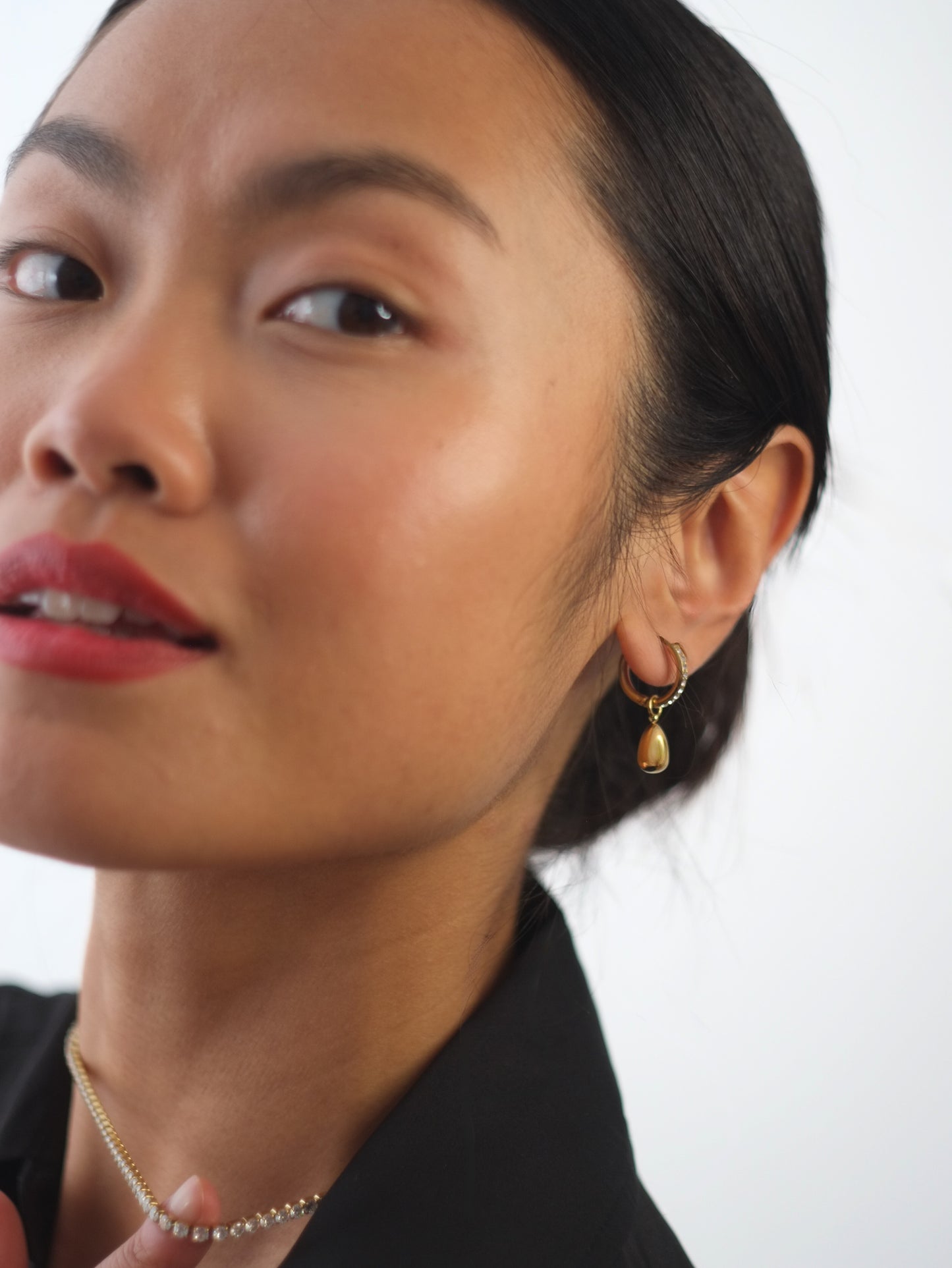 The Orbital 18k Gold Plated Tarnish-Free Ball Drop Pave Hoop Earrings