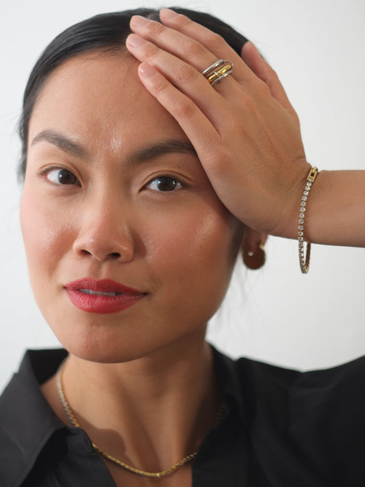 The Tory Set 18k Gold Plated Tarnish-Free Cubic Zirconia Crystal Tennis Chain Necklace & Bracelet