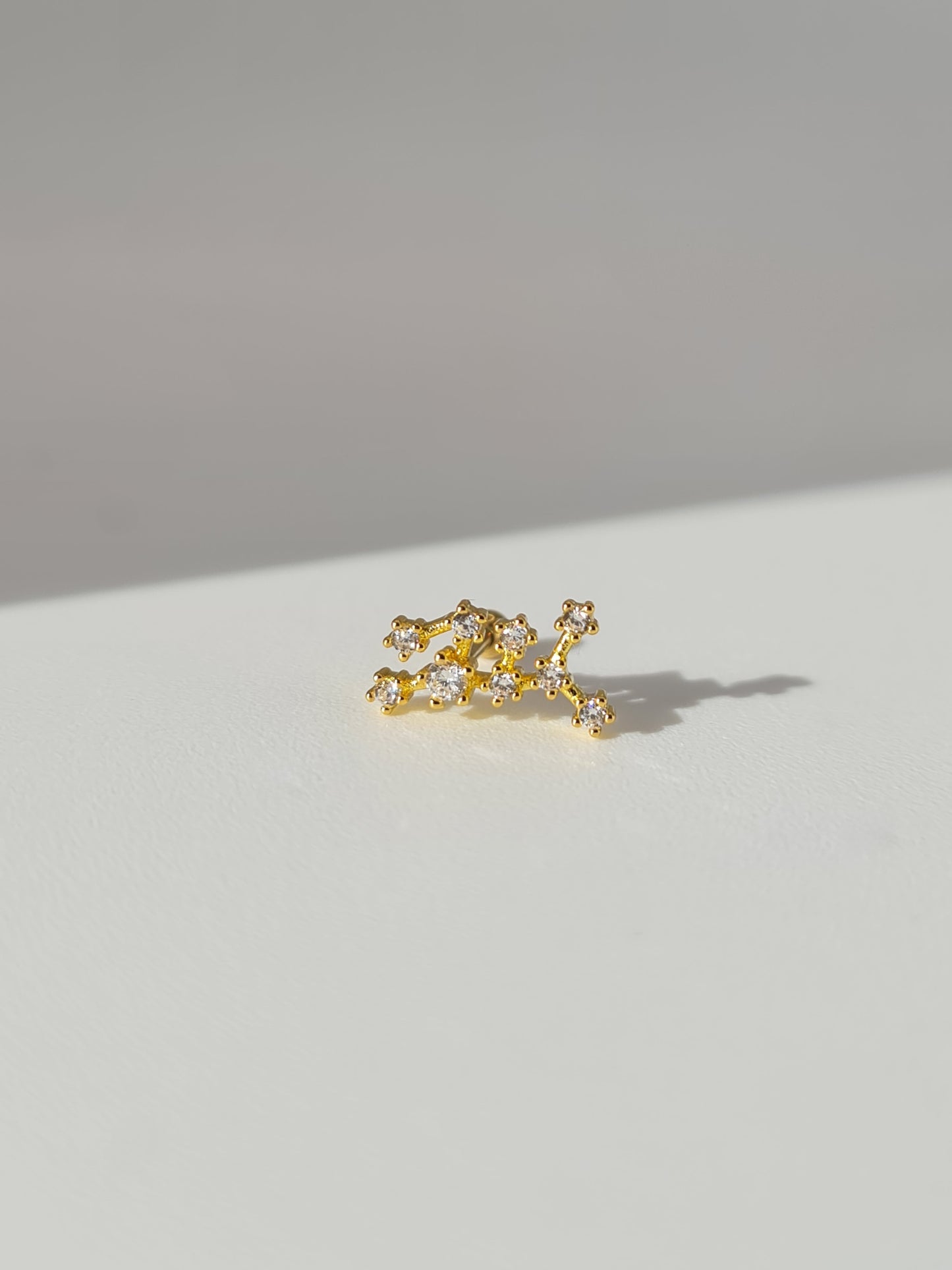 The Constellations Sagittarius 18k Gold Plated Stainless Steel Cubic Zirconia Ear Climber Zodiac Star Sign Cartilage Lobe Single Piercing Stud Earring.