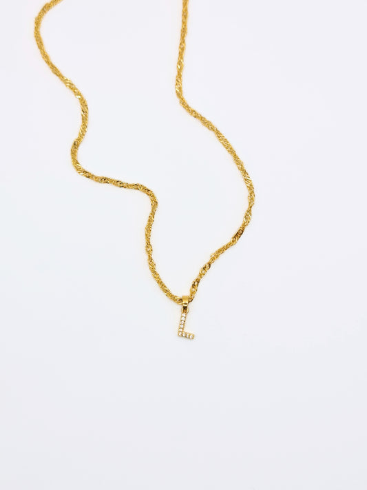 The Lottie 'L' Initial 18k Gold Plated Stainless Steel Pave Crystal Pendant Necklace