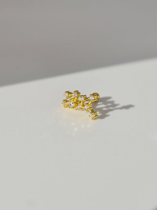 The Constellations Sagittarius 18k Gold Plated Stainless Steel Cubic Zirconia Ear Climber Zodiac Star Sign Cartilage Lobe Single Piercing Stud Earring.