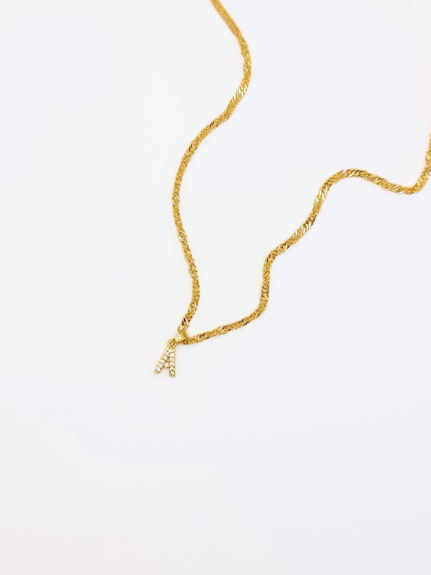 The Lottie 'A' Initial 18k Gold Plated Stainless Steel Pave Crystal Pendant Necklace